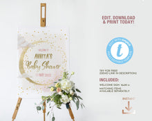 Load image into Gallery viewer, We are Over the Moon Blush Baby Shower Welcome Board
