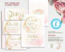 Load image into Gallery viewer, We are Over the Moon Floral Pink Baby Girl Shower Invitation Set

