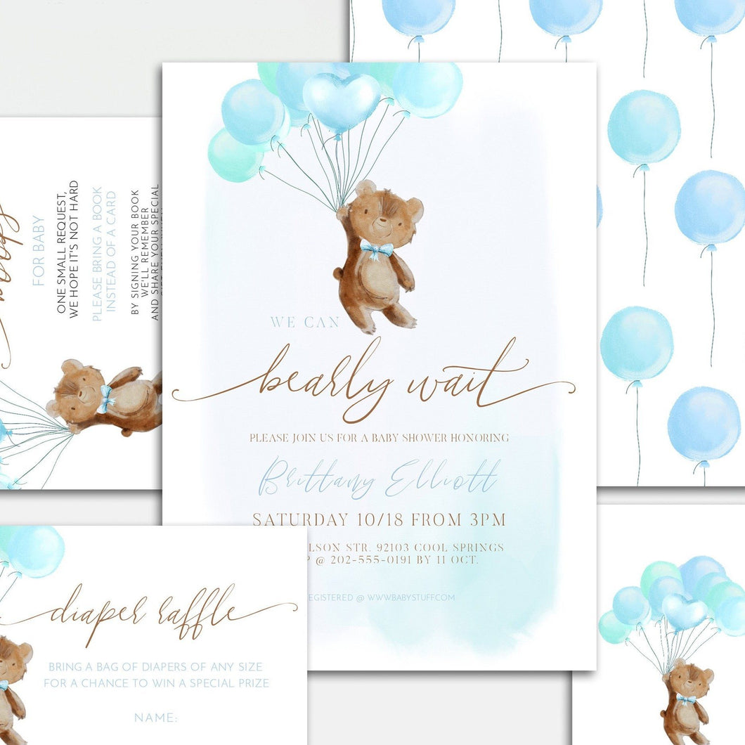 We can bearly wait Baby Boy Shower Invitation Set