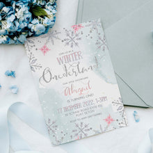 Load image into Gallery viewer, Winter ONEderland Snowflake 1st Birthday Invitation in Pink
