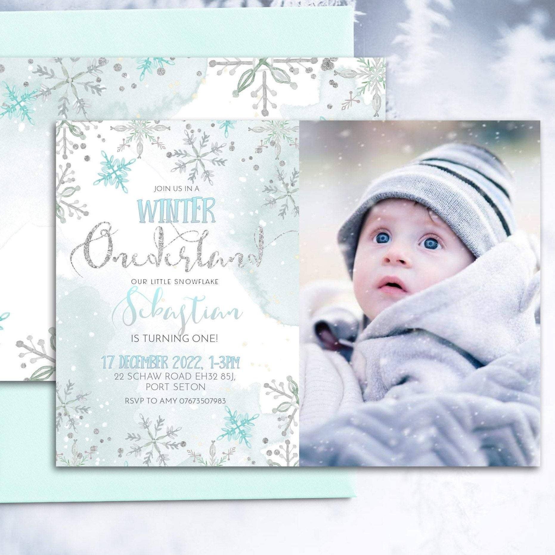 Winter ONEderland Snowflake First Birthday Photo Invitation – PaperPropsUK