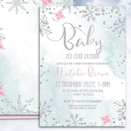 Winter Wonderland Snowflake Baby Girl Shower Invitation