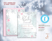 Load image into Gallery viewer, Winter Wonderland Snowflake Baby Girl Shower Invitation
