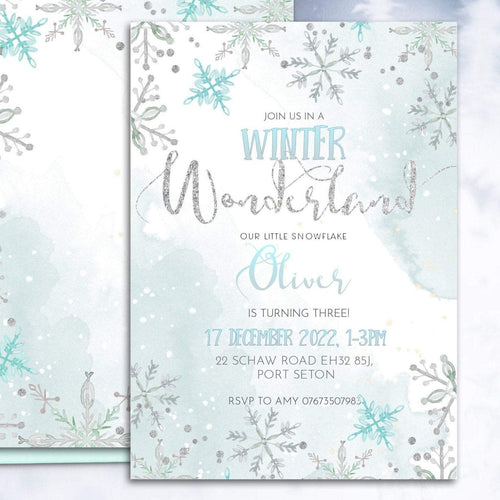 Winter Wonderland Snowflake Birthday Invitation